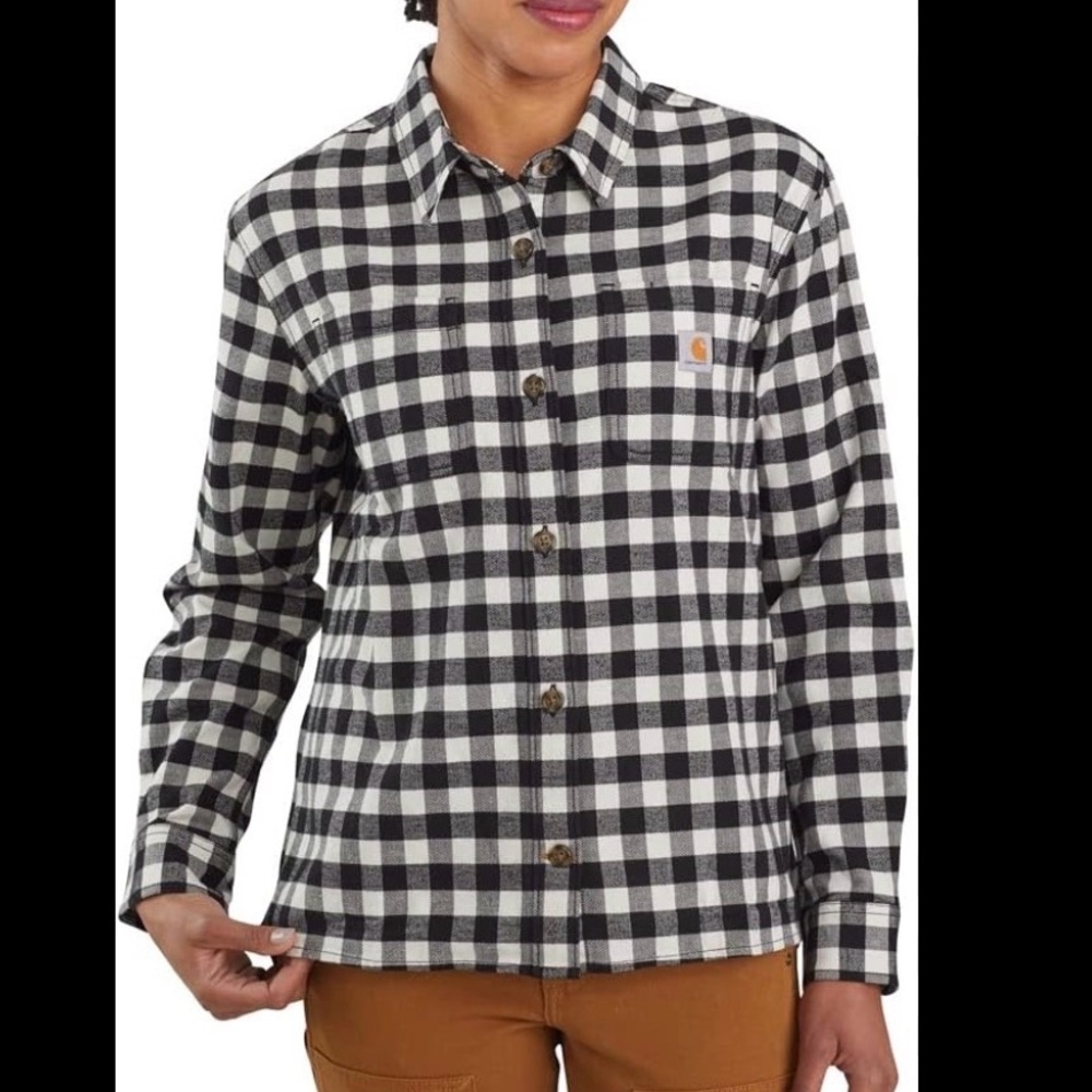 Carhartt | Women’s Rugged Flex Loose Fit Black White Buffalo Plaid Button Shirt